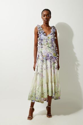 Karen Millen Floral Applique Woven Strappy Woven Maxi Dress