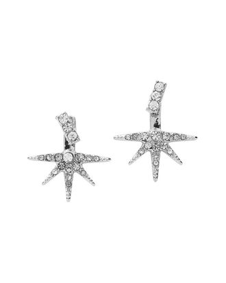 Sterling Forever Rhodium Plated Cz Burst Ear Jacket Earrings