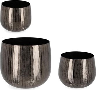 BIZZOTTO Set 3 portavaso chisel antracite in alluminio artigianale uso decorativo -Argento