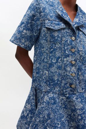 Ganni Blue Tapestry Mini Dress - Size 32 Organic Cotton