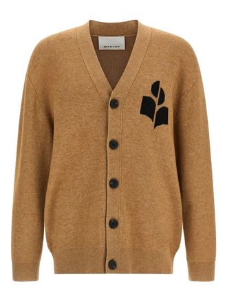 Isabel Marant Curtis logo-detail cardigan - men - Cotton/Viscose/Wool/Polyamide/Polyester/Spandex/Elastane - L - Neutrals