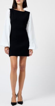 French Connection Maxime Long Sleeve Shift Dress in Black-Summer White at Nordstrom, Size X-Small