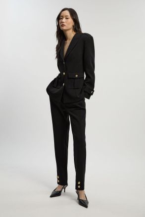 Karen Millen Womens Compact Stretch Tailored Military Straight Leg Trouser - Black - Size 10 UK