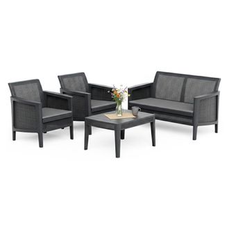 Dmora Set Muebles De Jard&iacute;n Geneva, Sal&oacute;n Exterior 4 Plazas, Mesa, Resistente A Rayos Uv, Negro Antracita