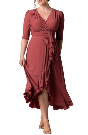 Kiyonna Veronica Ruffled High-Low Evening Gown in Rosy Sunset at Nordstrom, Size 4X