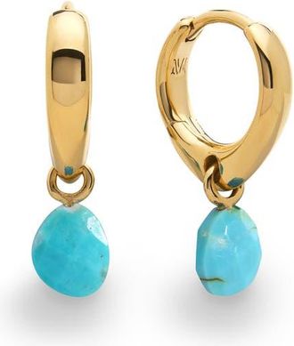 Monica Vinader Nura Stone Huggie Hoop Earrings in 18Ct Gold Vermeil /Turquoise at Nordstrom