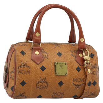 MCM Visetos Logogramme Canvas And Leather Brown Leather Handbag (Pre-Owned)