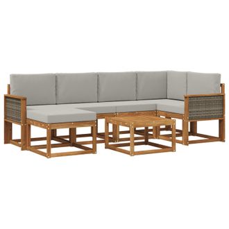 vidaXL Conjunto De Sof&aacute;s De Exterior 7 Pcs Natural Y Gris Claro Vidaxl