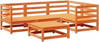 vidaXL Juego De Sof&aacute;s De Jard&iacute;n 5 Pzas Madera Maciza Pino Marr&oacute;n Cera Vidaxl