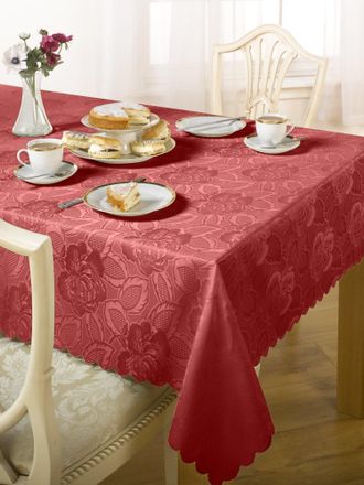 Emma Barclay Damask Rose - Jacquard Table Cloth in Wine - 60x84 (152x213cm) Oval - Emma Barclay | TJ Hughes