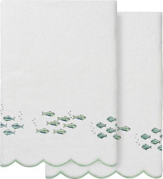 Linum Home Textiles 100% Turkish Cotton Fish School Scallop 2Pc Embellished Bath Towel Set