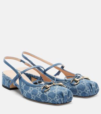 Gucci Gucci Horsebit GG denim slingback pumps