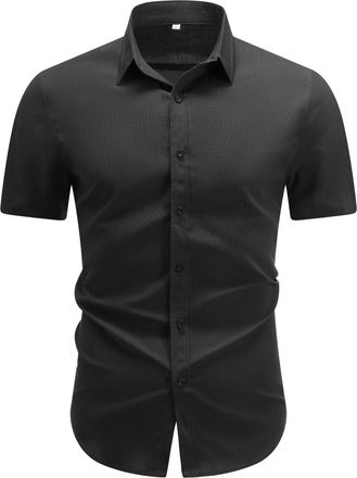AlltheMen Mens Shirt Short Sleeve Plain Tops Casual Summer Button Down T Shirts Black 3XL