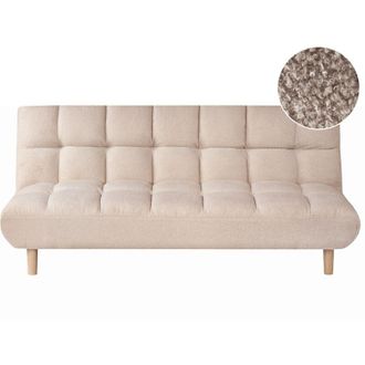 Beliani Sofa Bed Beige Boucle Upholstery Wooden Legs 3 Seater Tufted Backrest Ouilted Seat Modern Design Armless RISOR