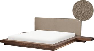 Beliani Cama Moderna 180 X 200 Cm Con Plataforma Con Led Mesitas De Noche Cabecero De Boucl&eacute; Madera De Fresno Marr&oacute;n Zen