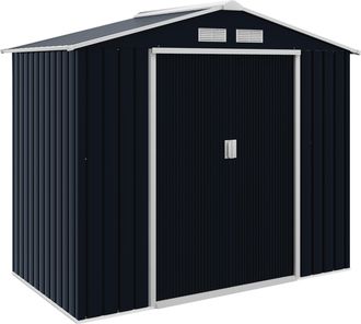OUTSUNNY Caseta De Jard&iacute;n De 2,77 M&sup2; - Caseta Para Herramientas Con Cimientos - Caseta Con Puerta Con Cerradura - Chapa De Acero Gris