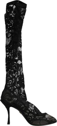 Dolce & Gabbana Heeled Boots, female, Black, Size: 7 1/2 US Taormina Lace Sock Boots