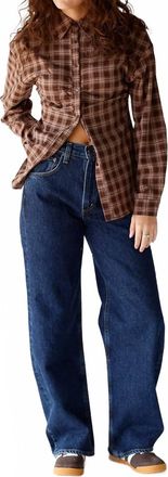 Blue Blush Flirt In Flannel Button Up In Brown