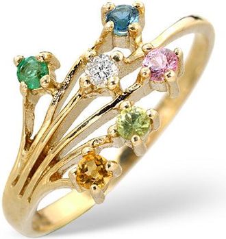 The Diamond Store Multi Gem Stone And Diamond 9K Gold Ring