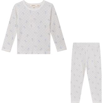 Fragile Mesh Print 2 Piece Set Long Sleeve Top & Pants in White/river Blue at Nordstrom, Size 18M