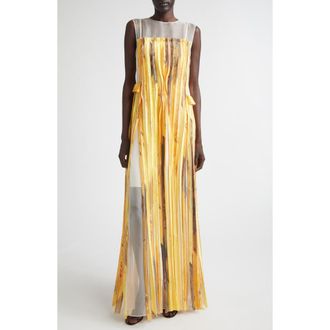 Jason Wu Sleeveless Silk Stripe Gown with Sulphur Bank Artwork by Robert Rauschenberg in Yellow Multi at Nordstrom, Size 2