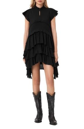 AllSaints Cavalry Layered Ruffle High-Low Dress in Black at Nordstrom, Size 10 Us