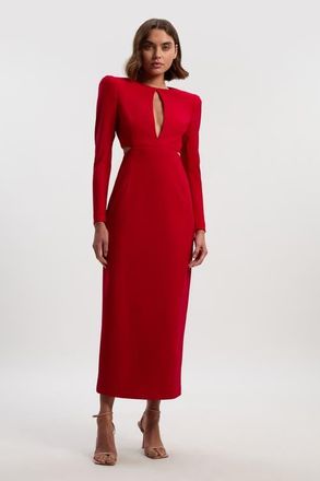 Karen Millen Scuba Crepe Plunge Maxi Dress in Dark Red at Nordstrom, Size 2