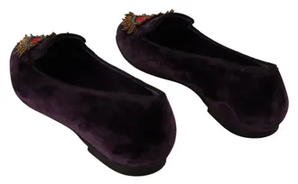 Dolce & Gabbana Womens Heart-Appliqu&eacute; Velvet Loafer Purple Viscose Silk