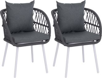 Hhg [nunca Usado] Juego De 2 Sillas De Jard&iacute;n Hhg-393, Sillones De Jard&iacute;n Con Reposabrazos, Entramado De Aluminio Rope, Estructura En Gris Claro, Tapizado