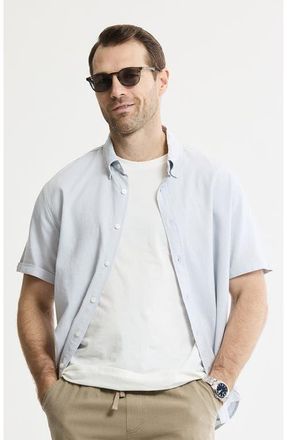 J.A.C.H.S. Linen Blend Short Sleeve Shirt in Light Grey at Nordstrom, Size Xx-Large