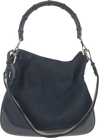 Gucci Black Gg Canvas & Leather Bamboo Handbag (Authentic Pre-Loved)