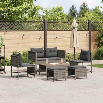 vidaXL Conjunto De Sof&aacute; De Jard&iacute;n 6 Pcs Gris, Gris Oscuro Vidaxl
