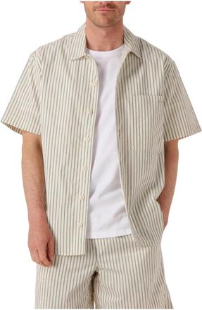 Calvin Klein Overhemden, Heren, Beige, XL, Beige Cotton Poplin Short Sleeve Shirt