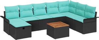 vidaXL Conjunto De Sof&aacute;s De Jard&iacute;n 9 Uds. Negro Polirat&aacute;n Vidaxl