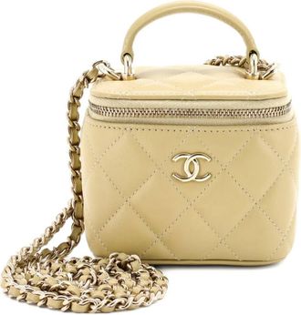 Chanel Classic Top Handle Vanity Case with Chain Quilted Lambskin Mini crossbody bag - Toni neutri