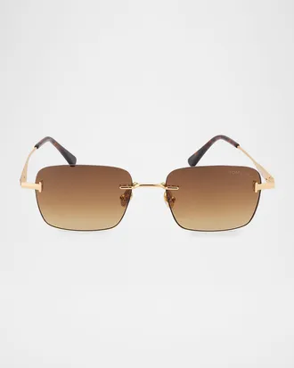 Tom Ford Men & apos;s Jake Rimless Rectangular Metal Sunglasses