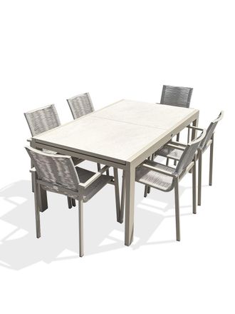 DCB Garden Conjunto de comedor de jard&iacute;n de 6 plazas - blanco