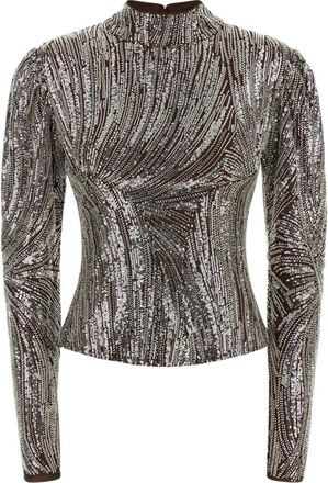 Paco Rabanne Lange mouwen top met golf pailletten borduurwerk - Dames - Longsleeves - Bruin - XS - Pailletten - Tops
