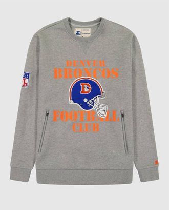 Starter Mens Denver Broncos Crew Neck Sweatshirt With Zip Pockets In Heather Grey