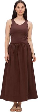 Minus Msmarie Midi Jurk - Dames - Maxi kleedjes - Bruin - S - Katoen - Kleedjes