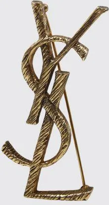 Saint Laurent Spilla Monogram YSL in ottone spazzolato con finitura dorata
