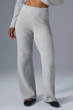 Alo | Cashmere High-Waist Plush Waffle Pants in Athletic Heather Grey, Size: Medium