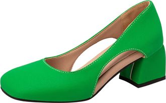 Generic Mumuj Women Court Shoes Block Heel Wide Fit Pumps Ladies Fashion Solid Color Leather Hollow Square Head Casual Thick High Heeled Shoes Work Office Com