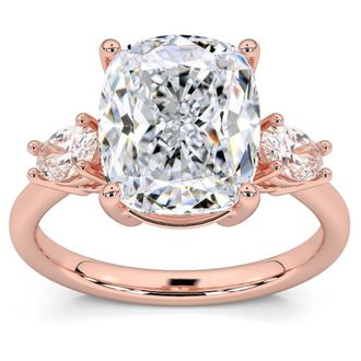Pompeii3 Certified 6Ct Cushion Cut 3-Stone Diamond Engagement Ring 14k Gold Lab Grown
