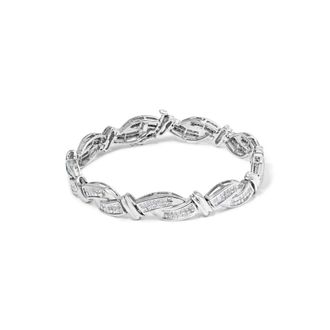 House of Brilliance 14K White Gold 4.0 Cttw Invisble Set Princess-Cut Diamond Wave Style Link Bracelet (H-I Color, SI2-I1 Clarity) - 7