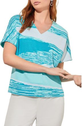 Ming Wang Short Sleeve Knit Top in Oceanfront/Bermuda/White at Nordstrom Rack, Size X-Small