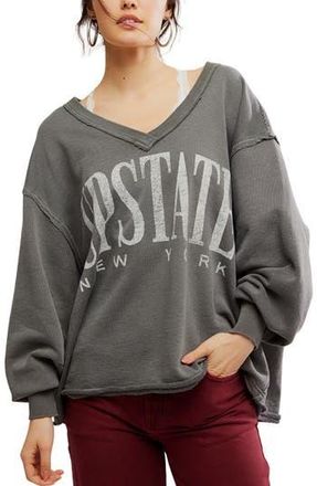 Free People WTF Venice Oversize Cotton Blend Graphic Sweatshirt in Washed Black Combo at Nordstrom Rack, Size Medium