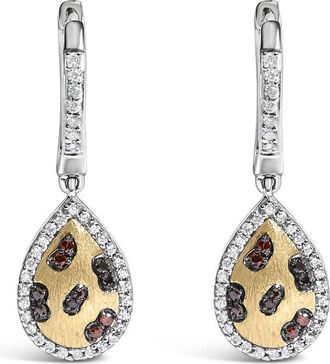 House of Brilliance 10K Yellow Gold Plated Sterling Silver 1/3 Cttw Multi Color Diamond Pear Shape Dangle Earrings