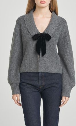 Wayf Sloane Bow Cardigan in Charcoal at Nordstrom, Size X-Small