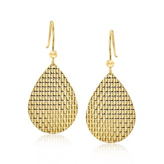 Ross-Simons Italian 10kt Yellow Gold Textured Teardrop Earrings